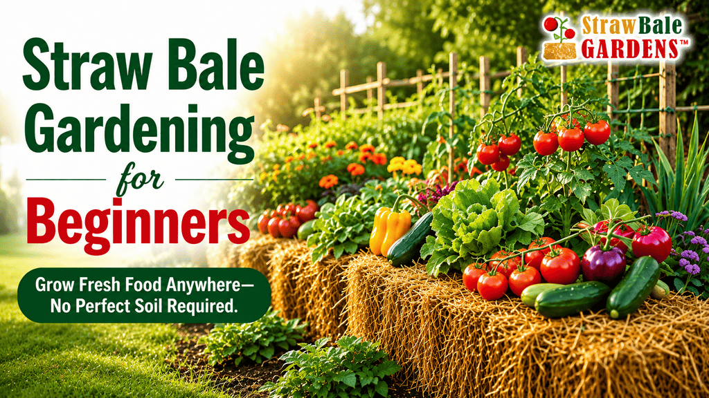 strawbale gardening for beginners straw bale gardening for beginners with vegetables growing in conditioned straw bales